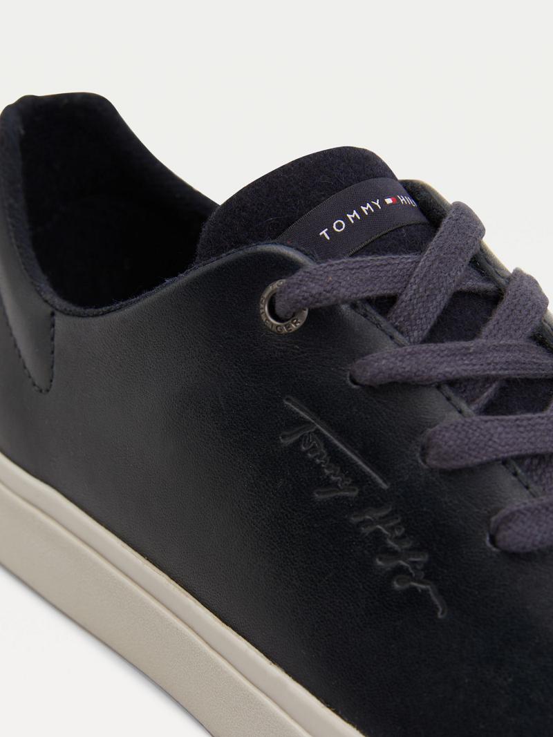 Férfi Tommy Hilfiger Felt accent leather Sneaker Sötétkék | HU 1400CTV